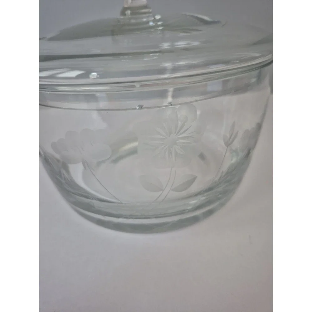 VTG Princess House Heritage Crystal Etched Floral Covered Dishes Bowls Set of 2